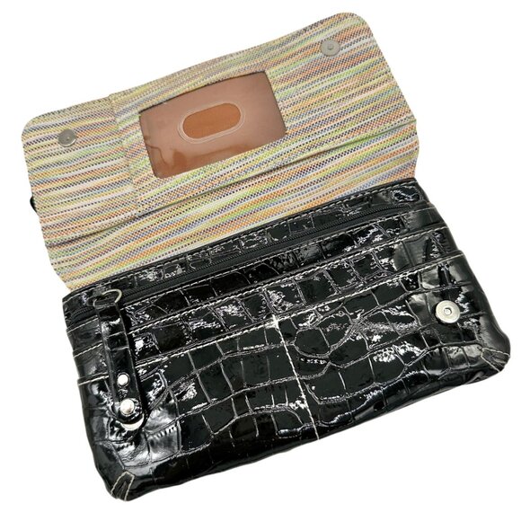 Rolfs Black Croc-Embossed Leather Wallet Clutch Card Holder Multiple Pockets - Picture 4 of 13